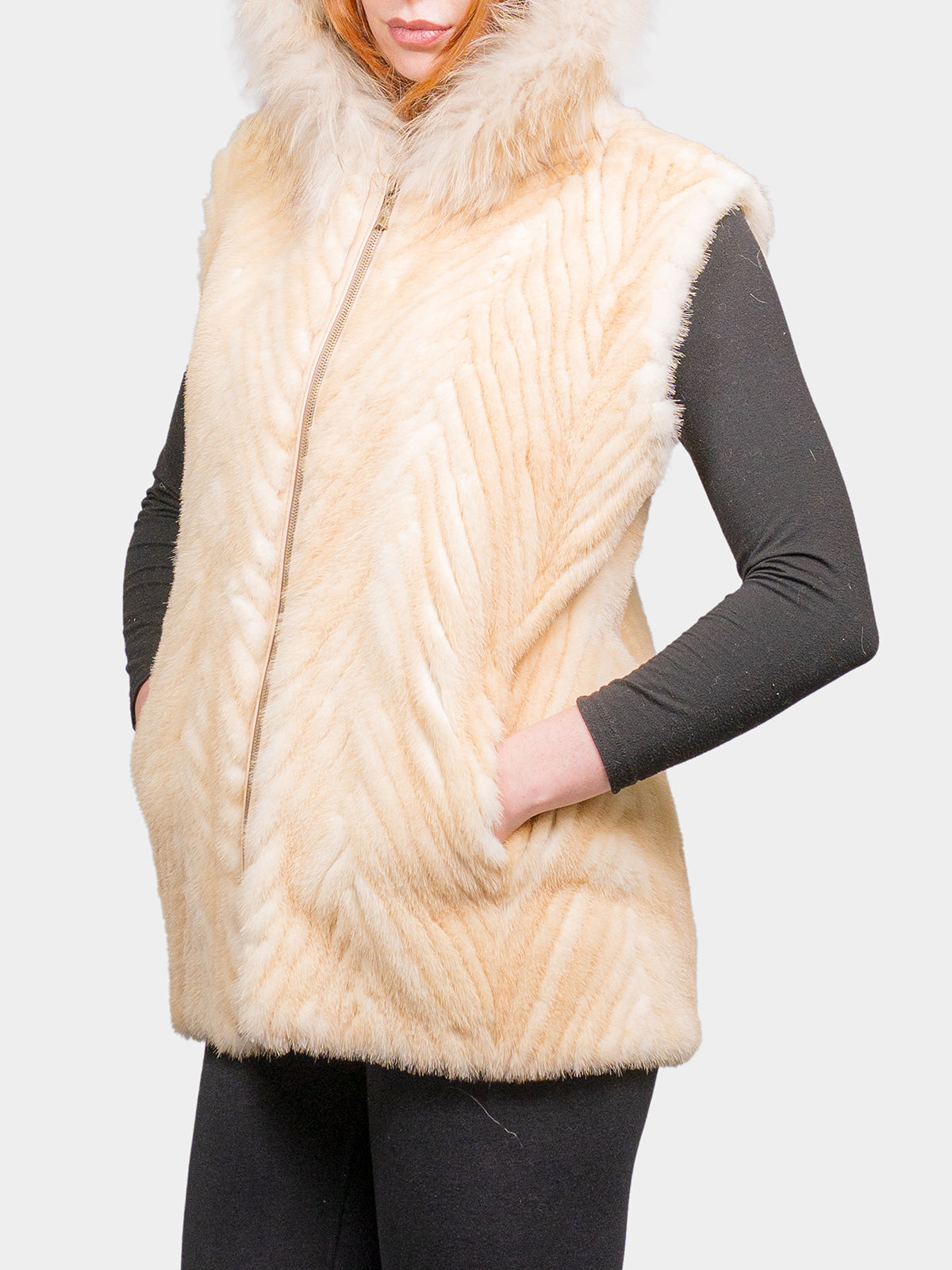 Women's Golden Chevron Mink Vest