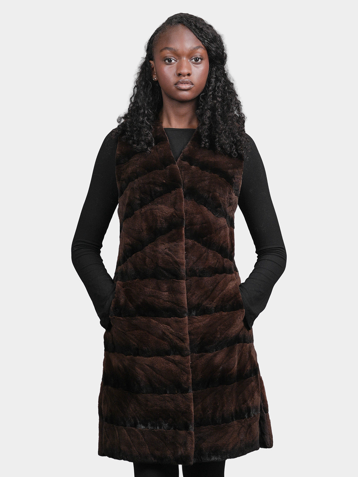 Women's Brown Sculptured Mink Vest