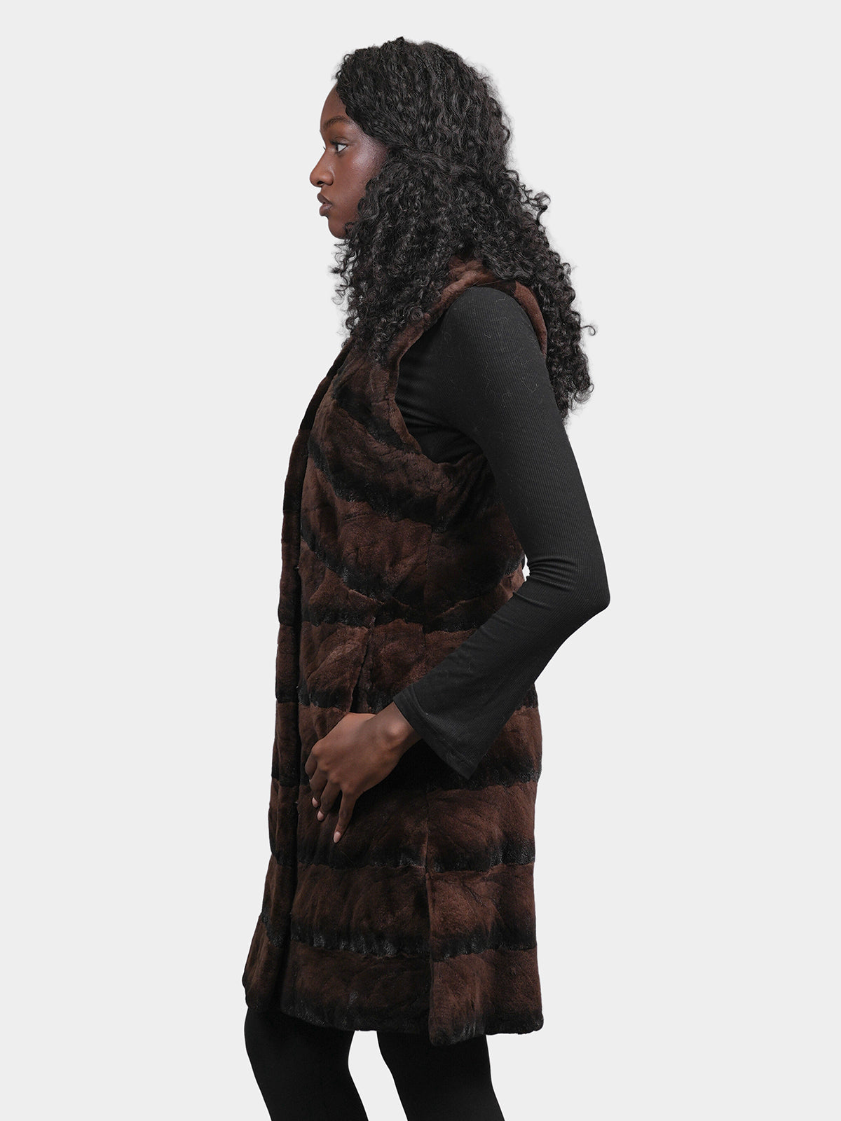 Women's Brown Sculptured Mink Vest