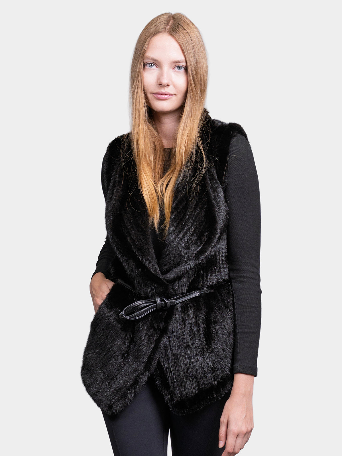 Women's Black Tricot Mink Vest