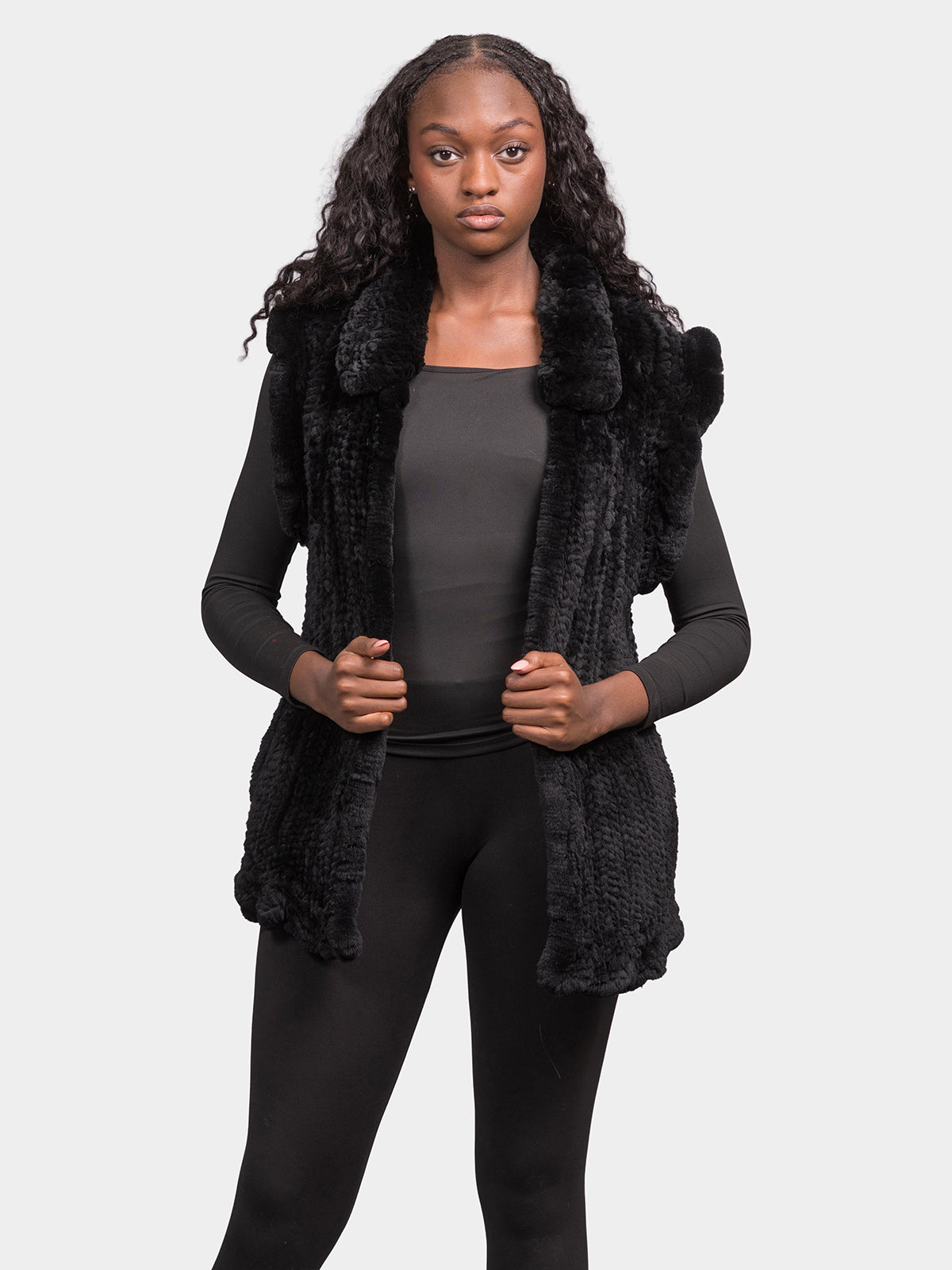 Women's Black Tricot Rex Rabbit Vest
