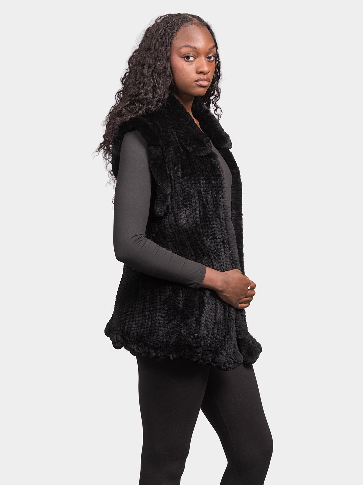 Women's Black Tricot Rex Rabbit Vest