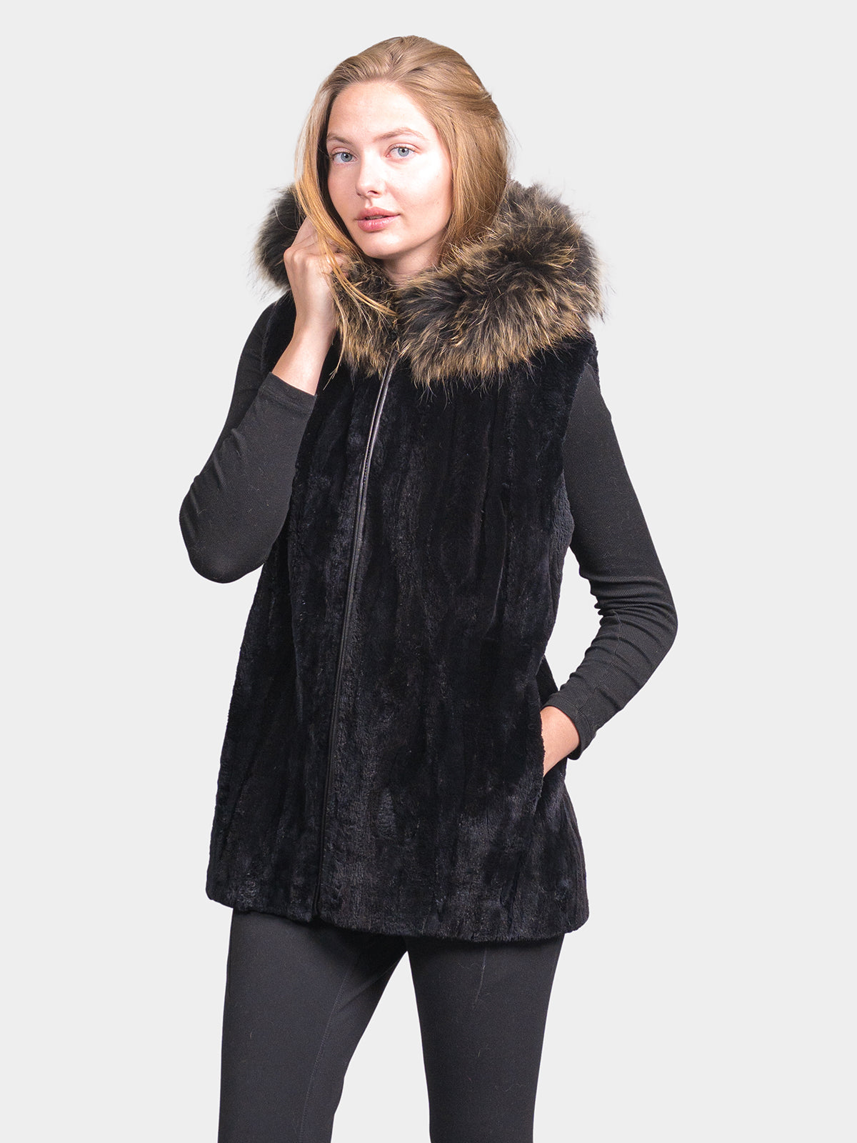 Women's Onyx Sheared Beaver Sections Vest