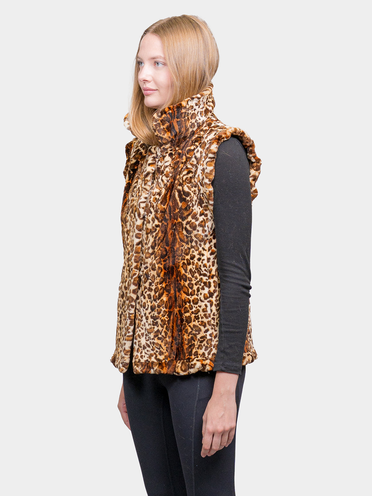 Women's Animal Print Micro Sheared Mink Vest