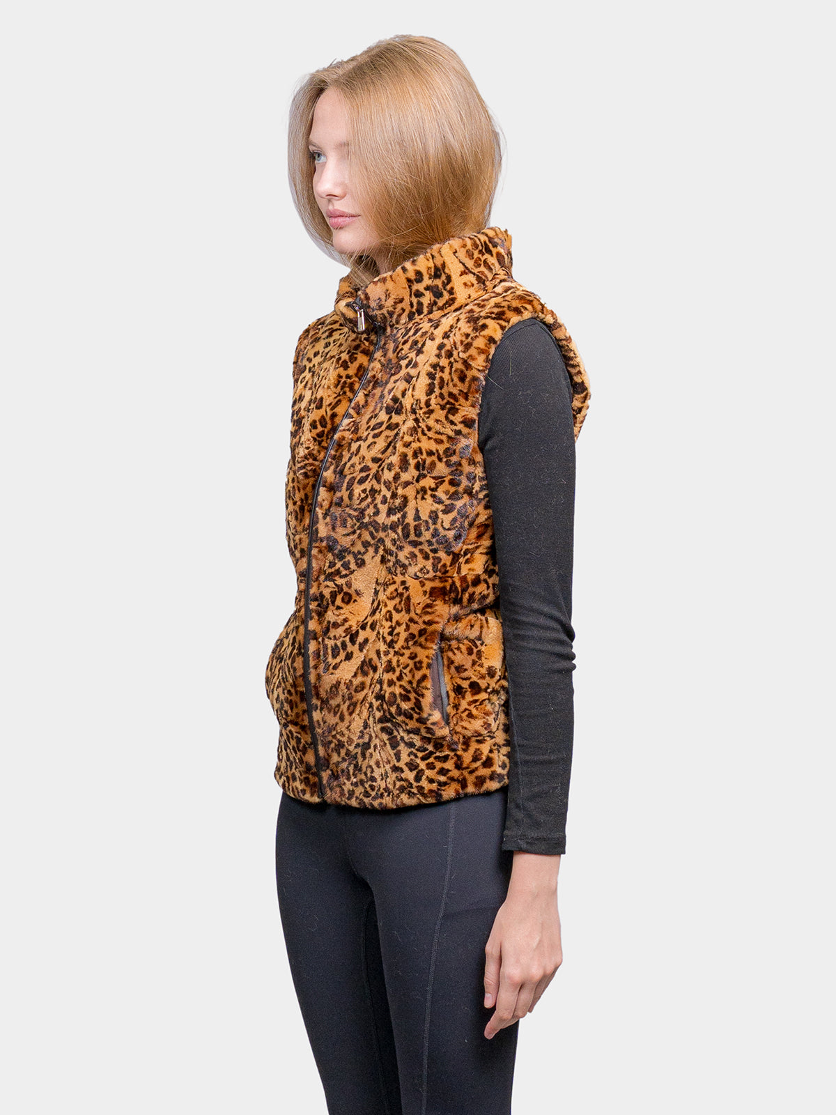 Women's Animal Print Sculptured Sheared Mink Vest