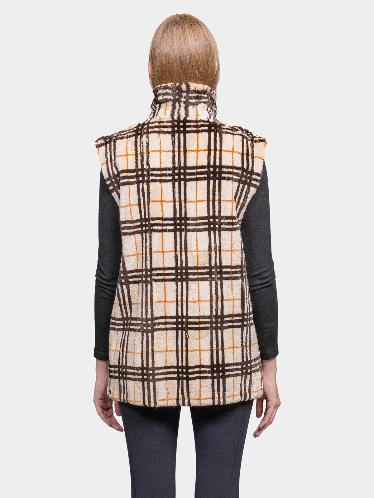 Women's Black & Rust Plaid Beaver Vest