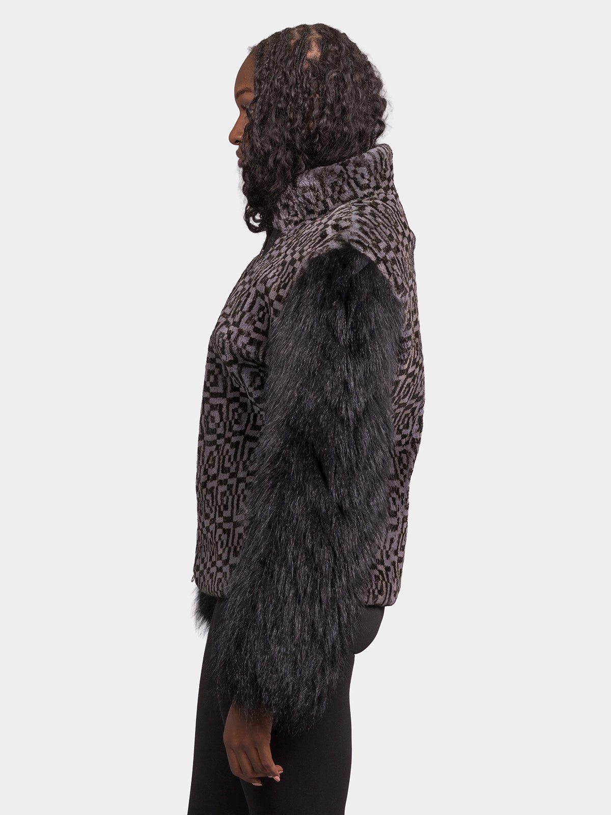 Women's Black Labyrinth Print Sheared Beaver Jacket