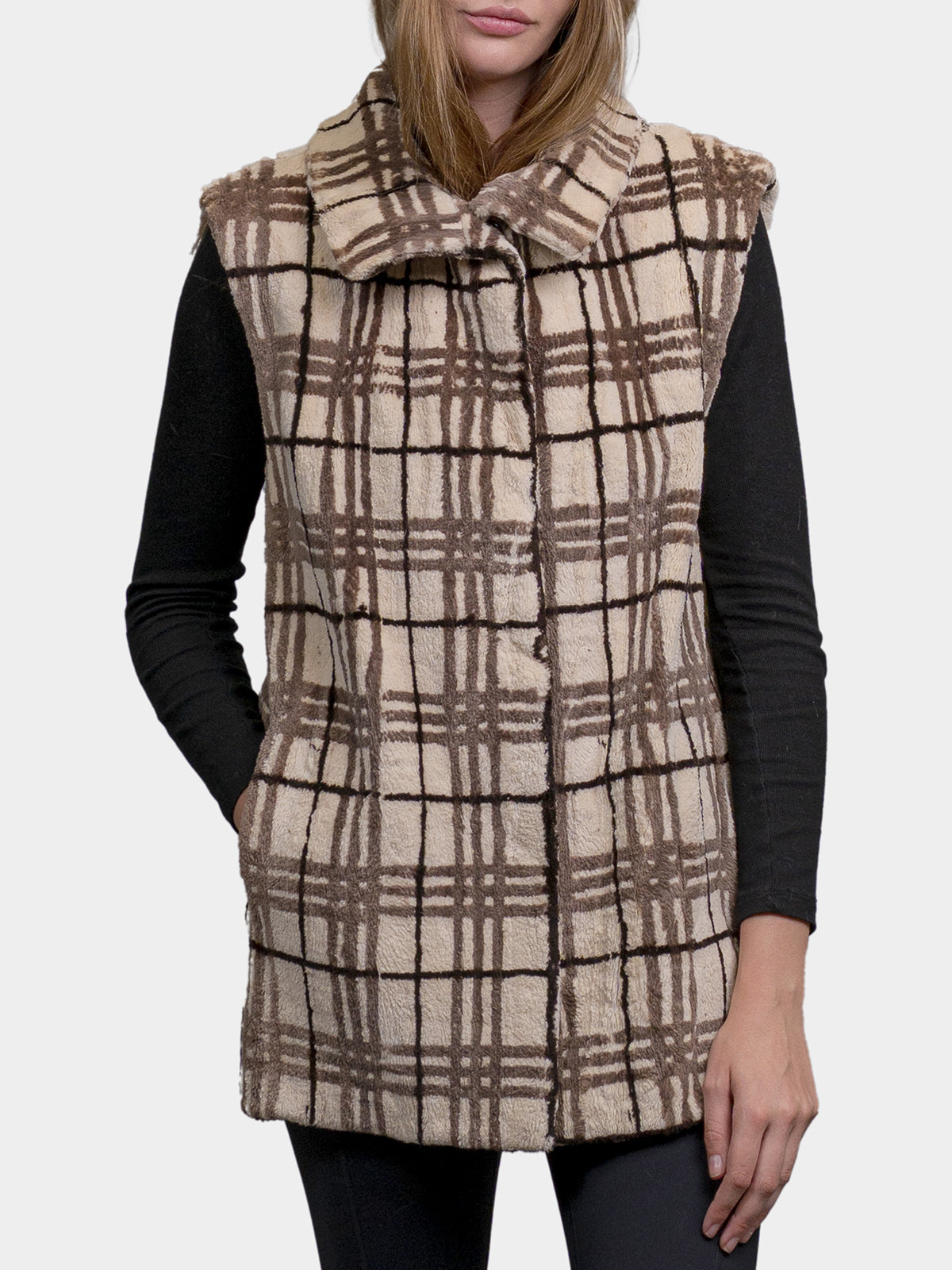 Women's Black & Grey Beaver Plaid Vest Reversible to Taffeta