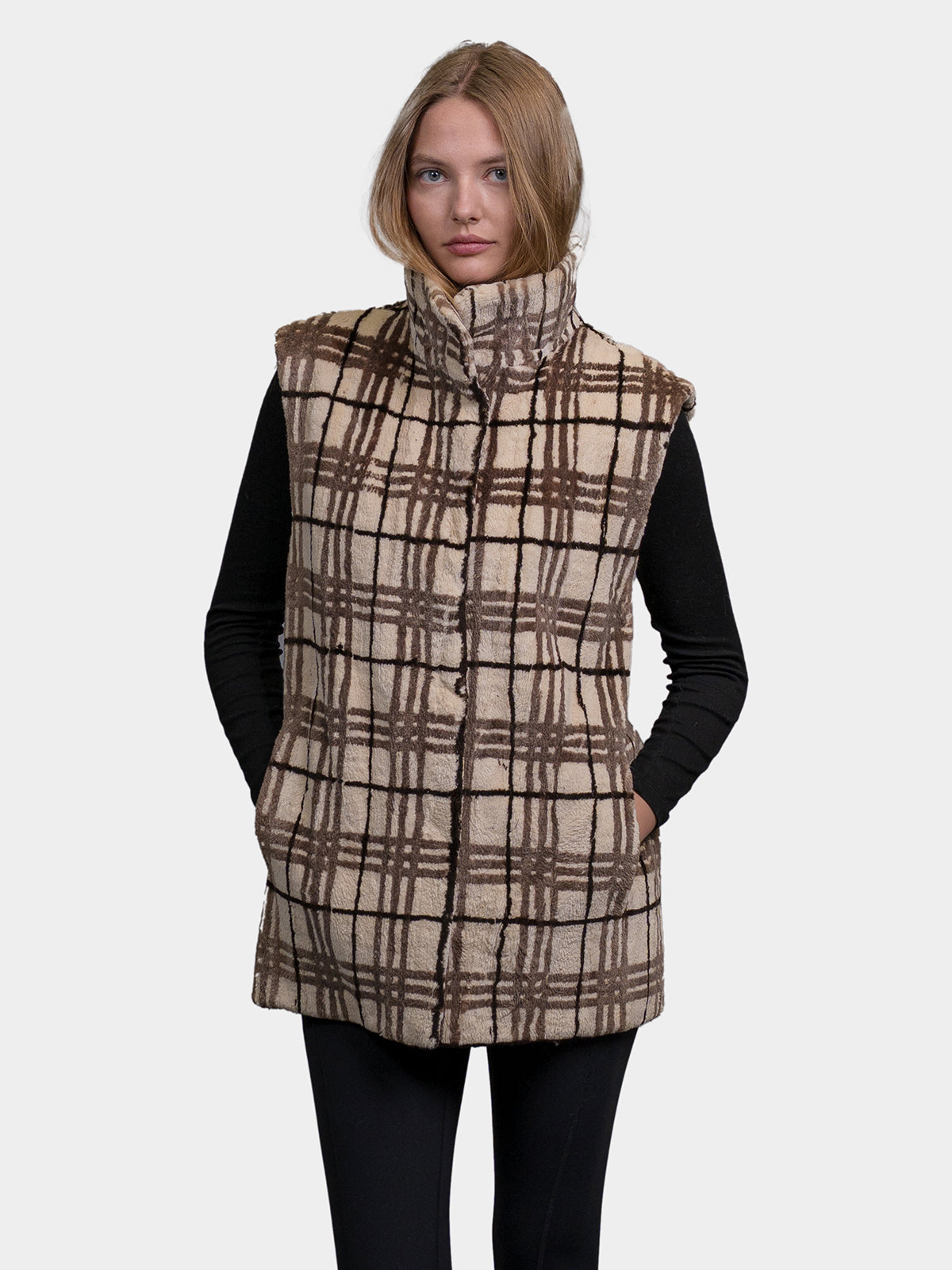 Women's Black & Grey Beaver Plaid Vest Reversible to Taffeta