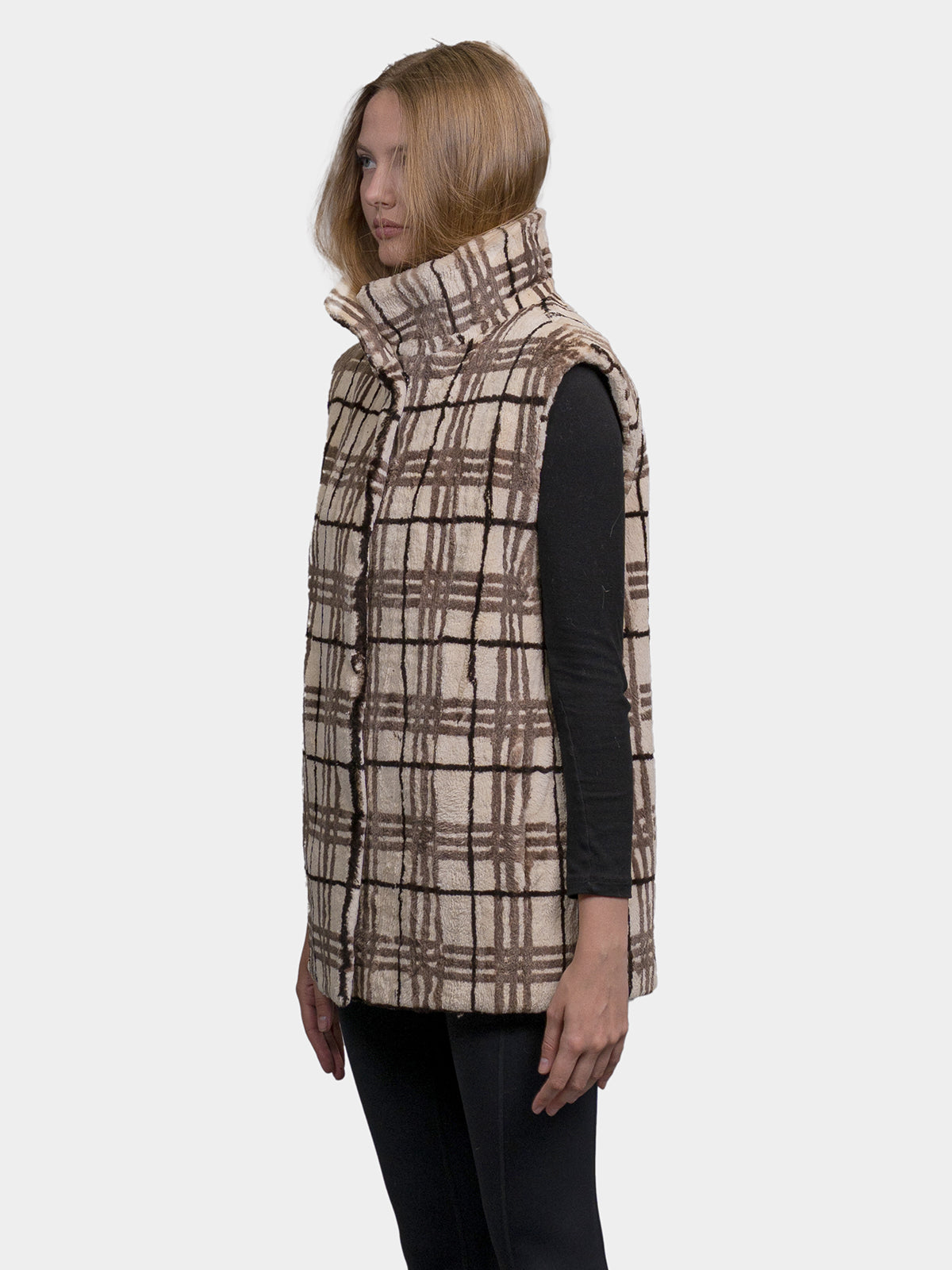 Women's Black & Grey Beaver Plaid Vest Reversible to Taffeta