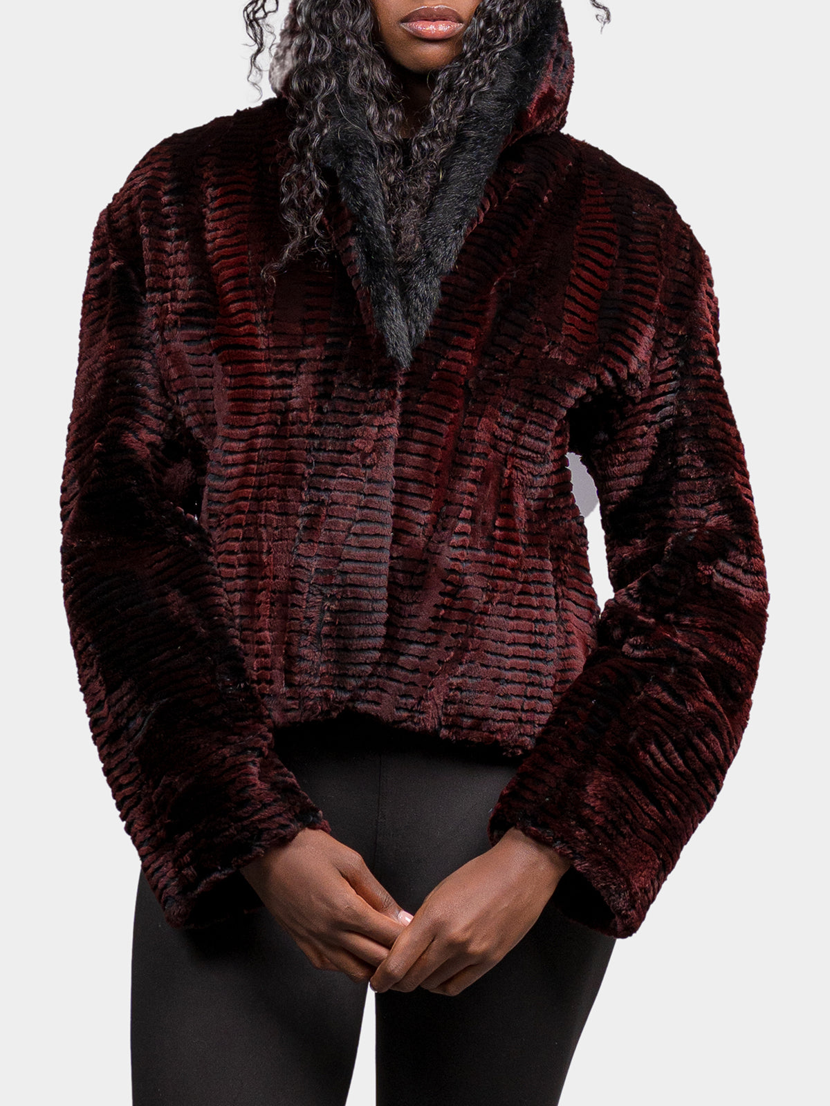 Women's Carved Red & Black Sheared Beaver Jacket