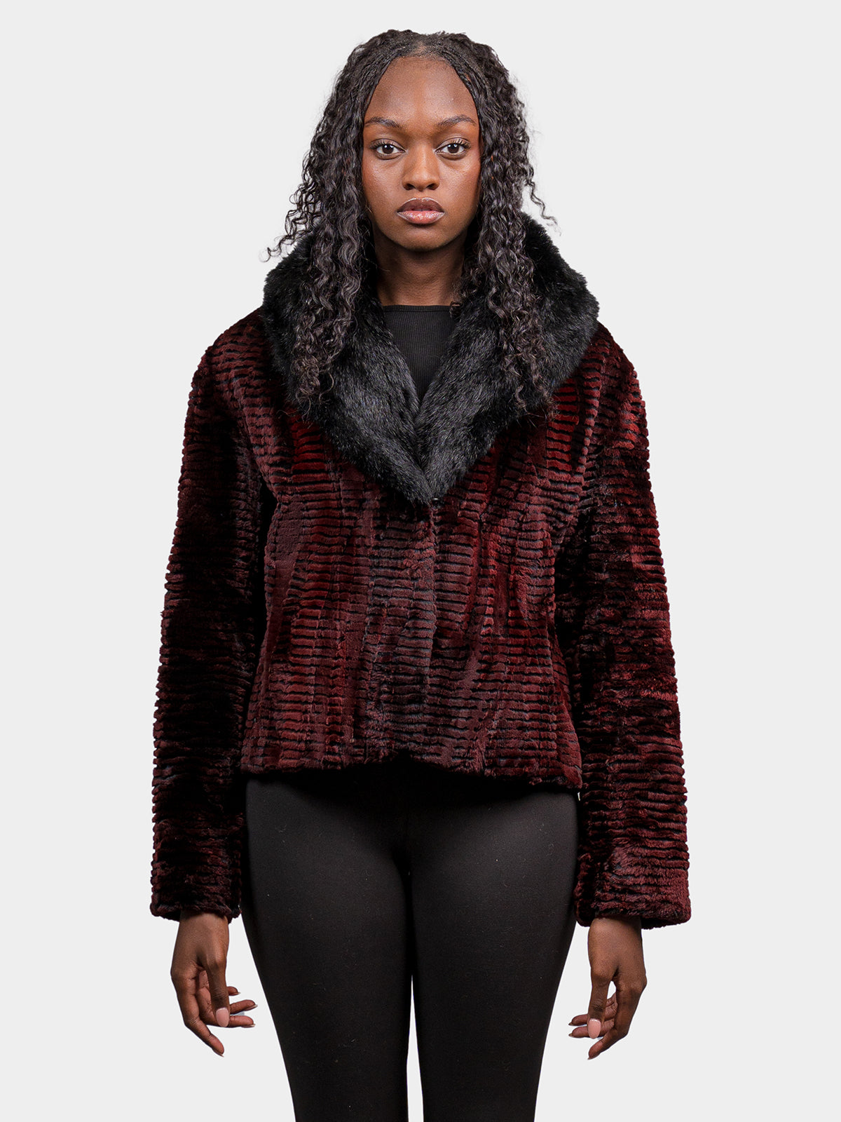 Women's Carved Red & Black Sheared Beaver Jacket