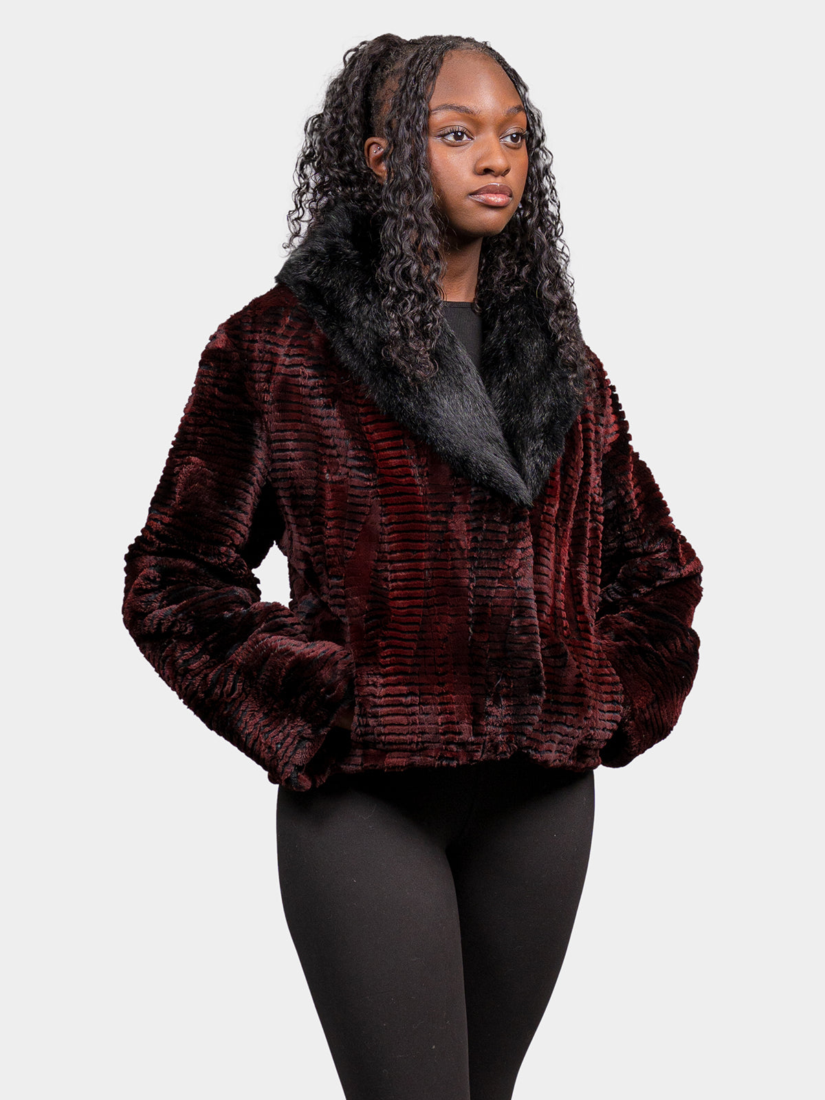 Women's Carved Red & Black Sheared Beaver Jacket