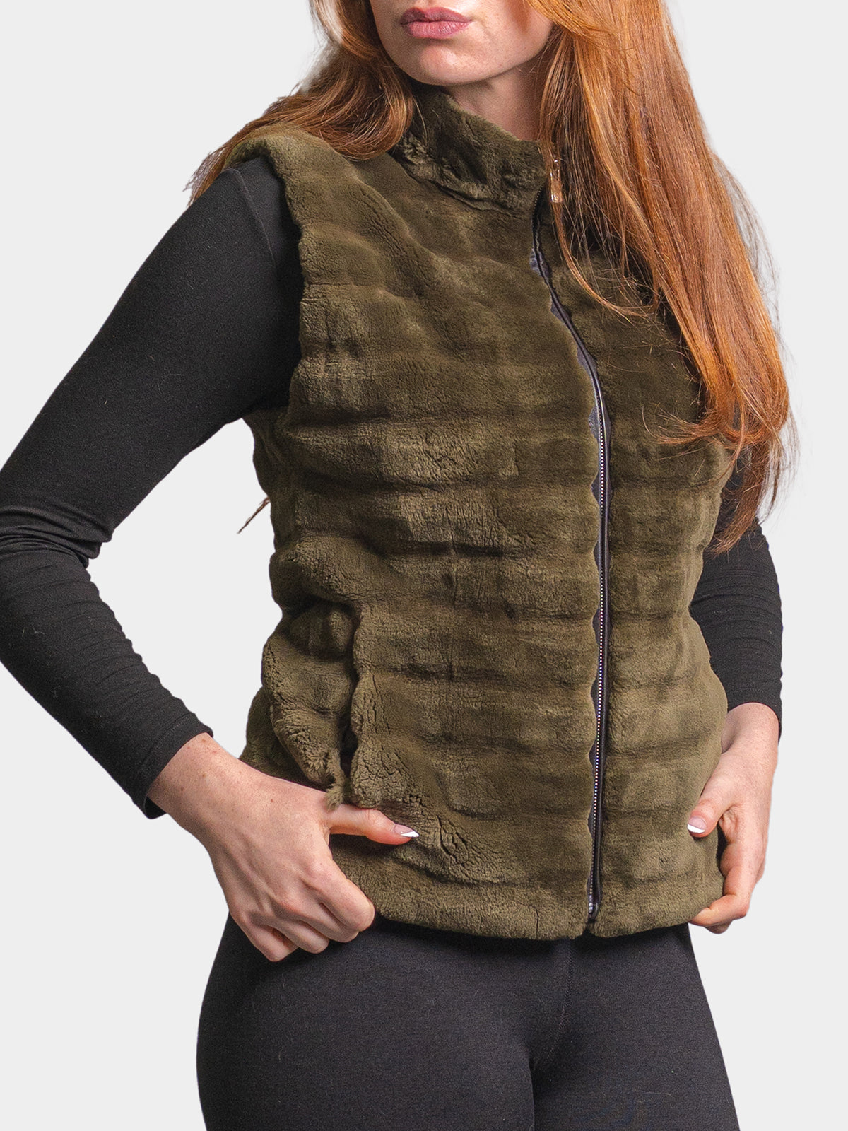 Women's Loden Carved Sheared Beaver Vest