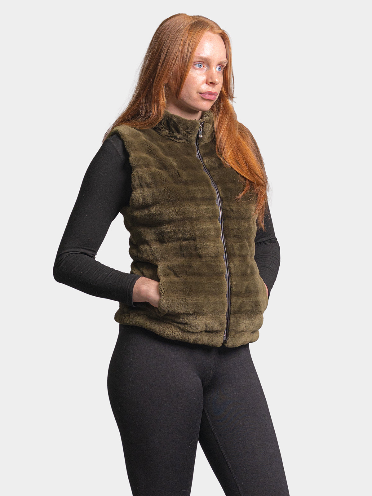 Women's Loden Carved Sheared Beaver Vest