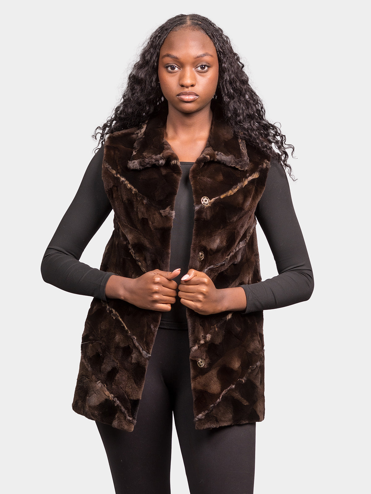 Women's Mahogany Sculptured Sheared Mink Vest