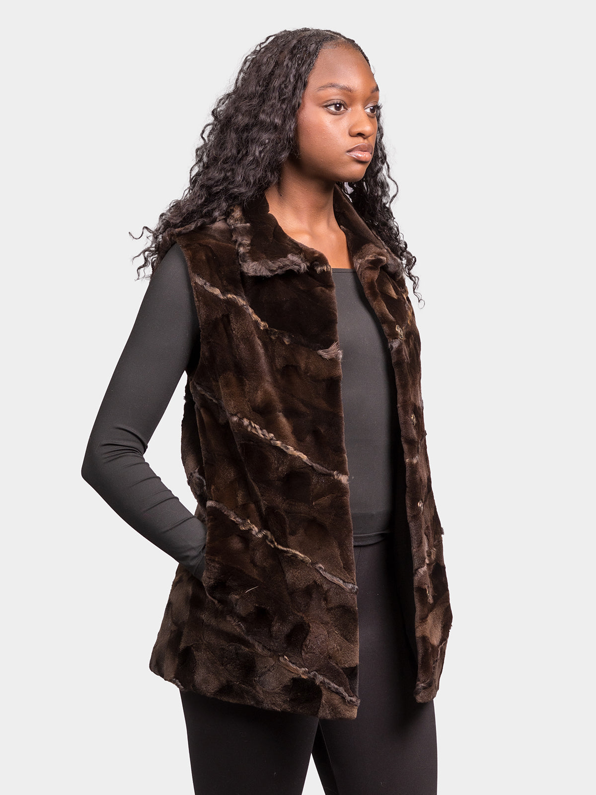 Women's Mahogany Sculptured Sheared Mink Vest