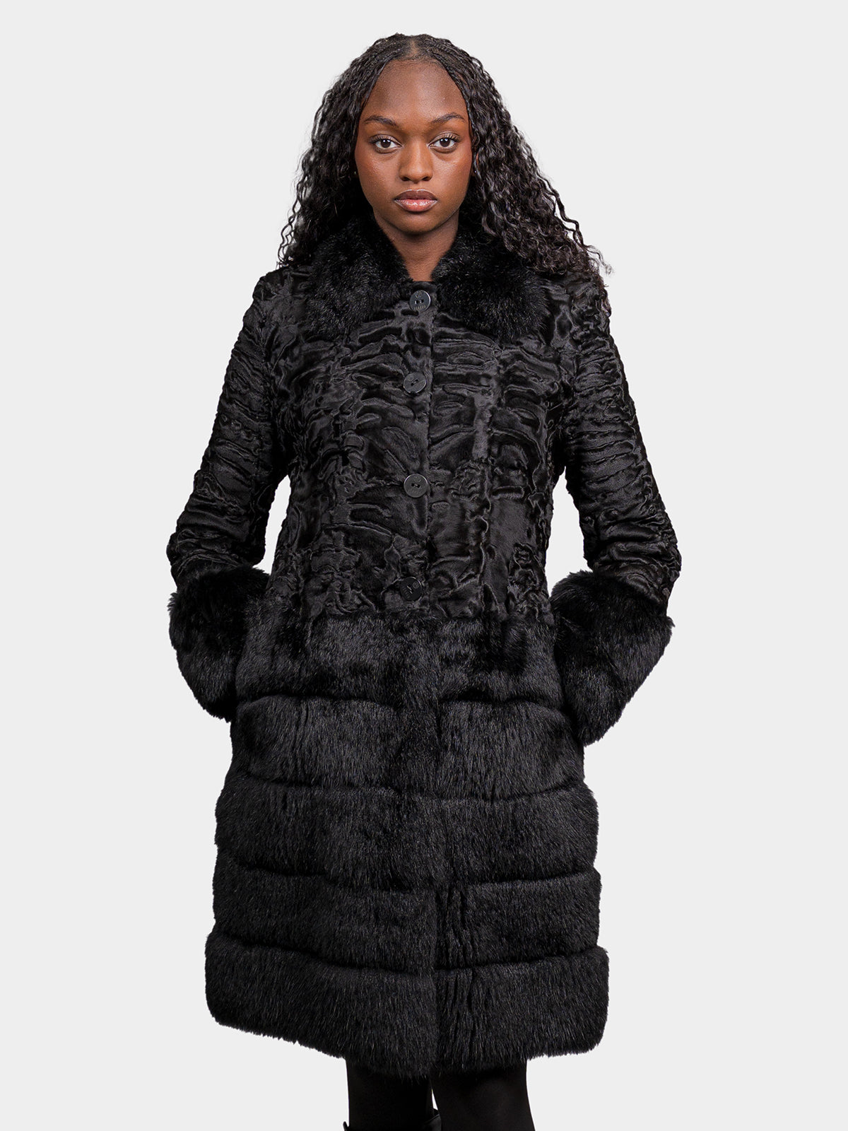 Women's Black Sculptured Karakul Persian Lamb Stroller