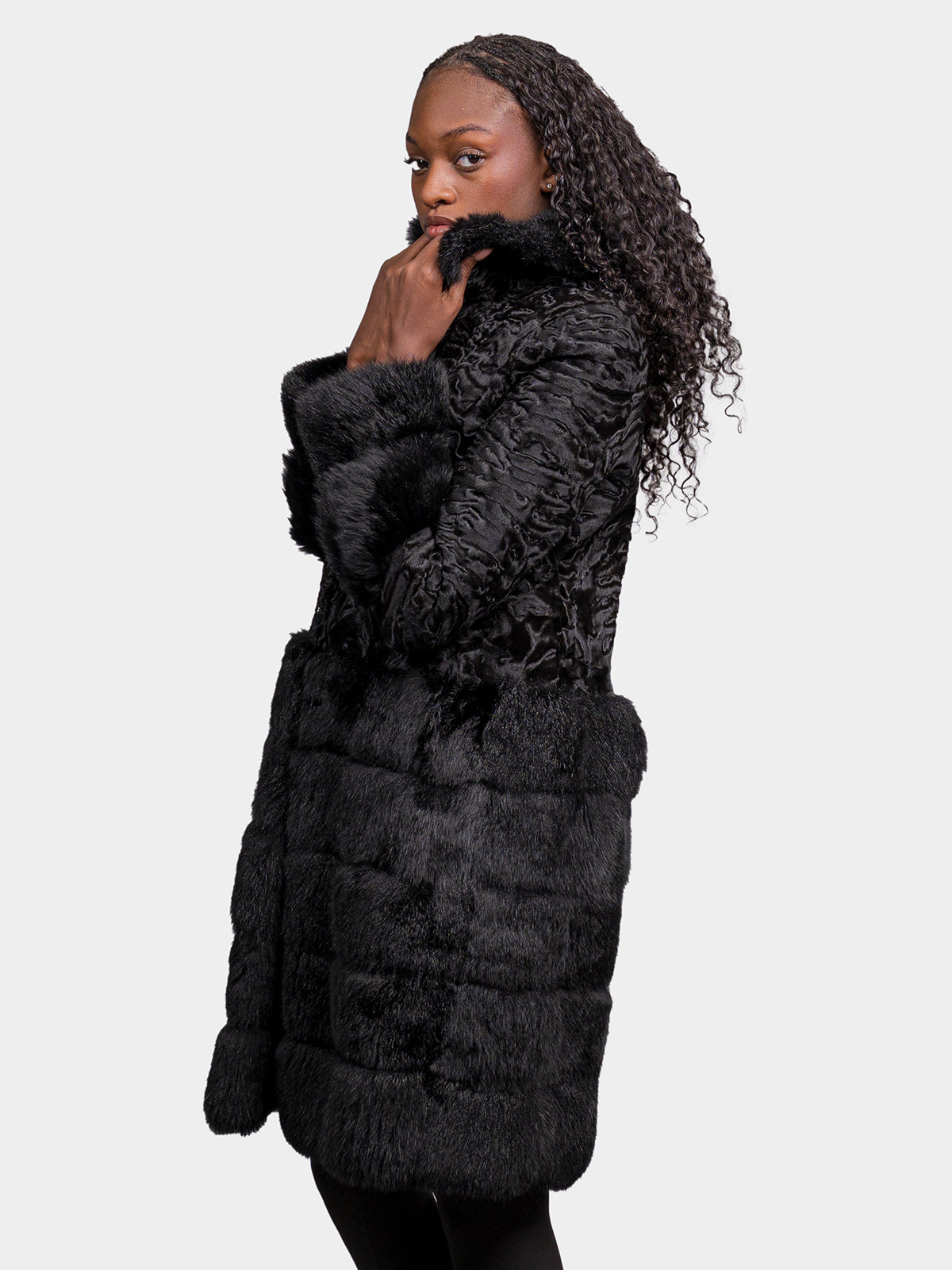 Women's Black Sculptured Karakul Persian Lamb Stroller
