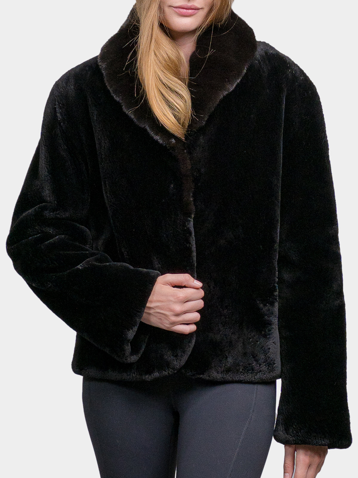 Women's Black Sheared Beaver with Ranch Mink Collar