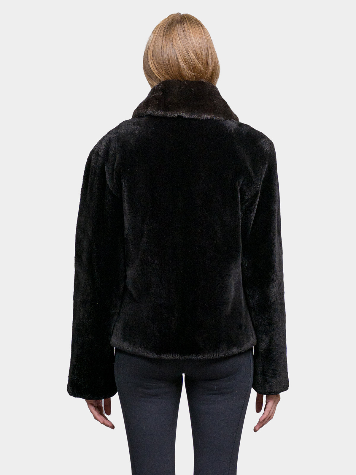 Women's Black Sheared Beaver with Ranch Mink Collar