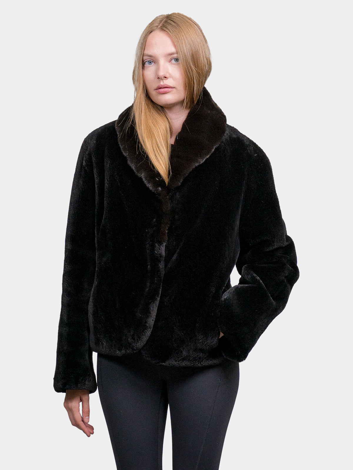 Women's Black Sheared Beaver with Ranch Mink Collar