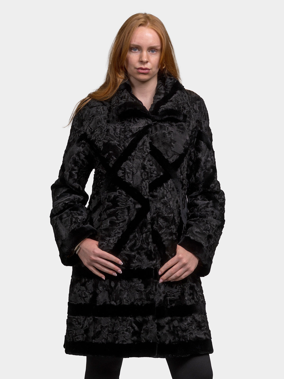 Women's Black Sculptured Karakul Shearling Stroller