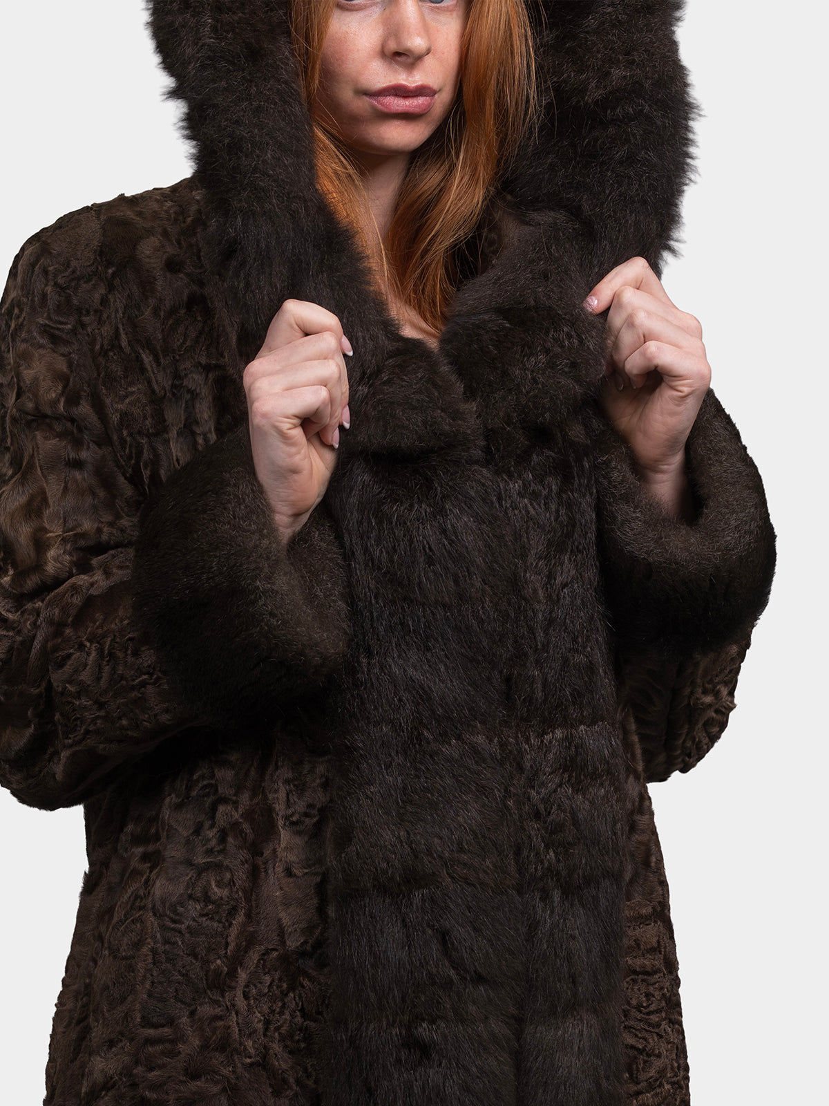 Women's Brown Sculptured Persian Lamb Parka