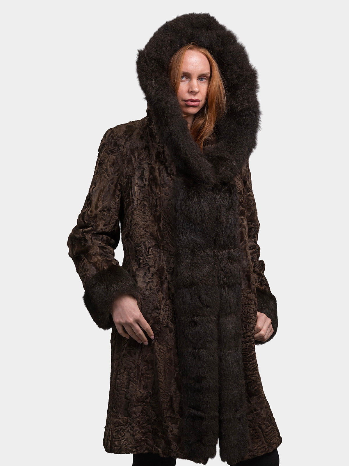 Women's Brown Sculptured Persian Lamb Parka
