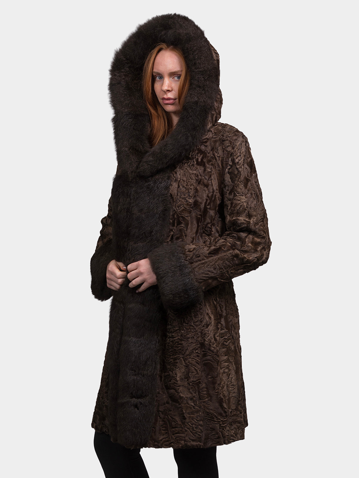 Women's Brown Sculptured Persian Lamb Parka
