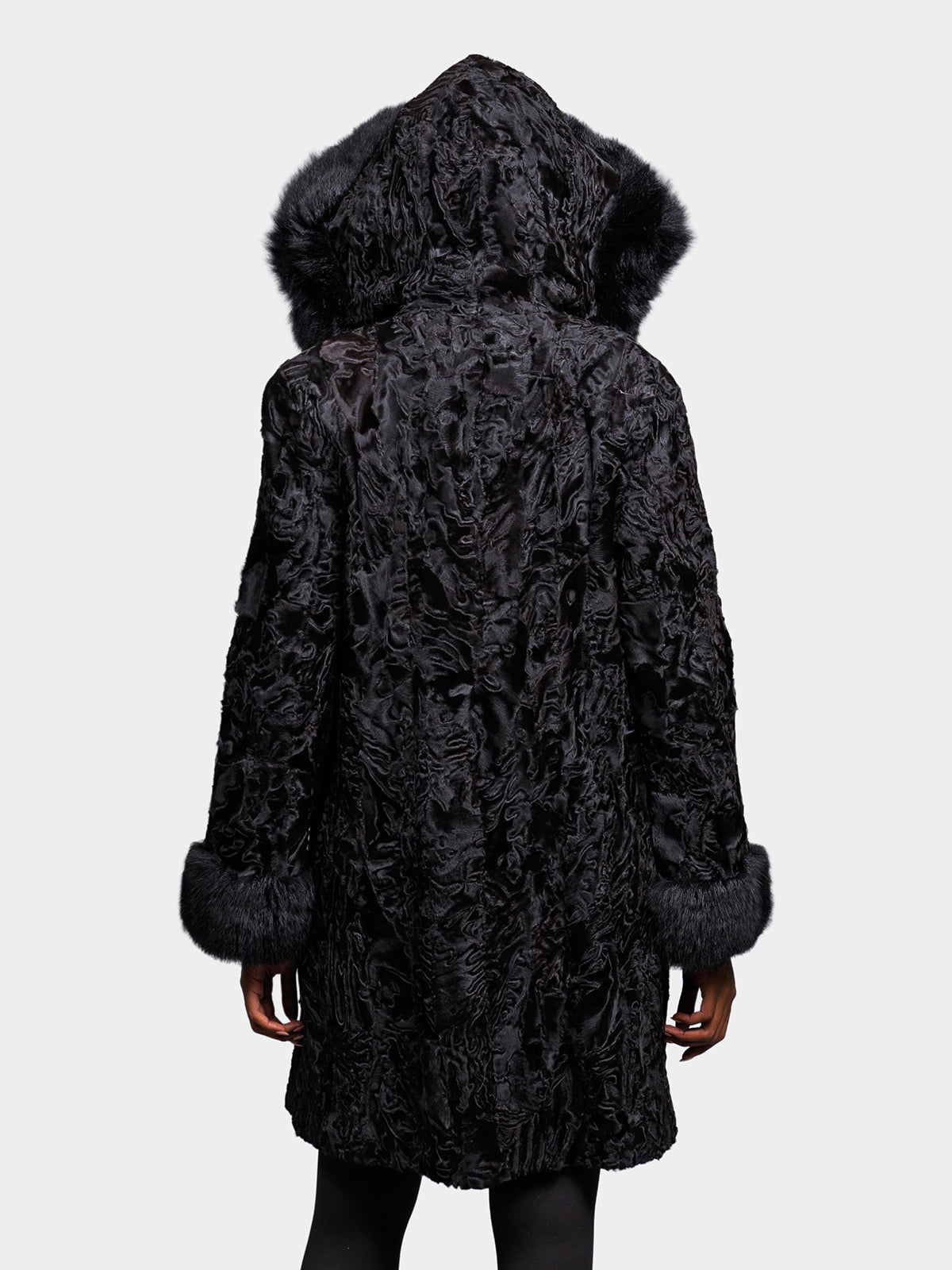 Women's Black Sculptured Persian Lamb Parka
