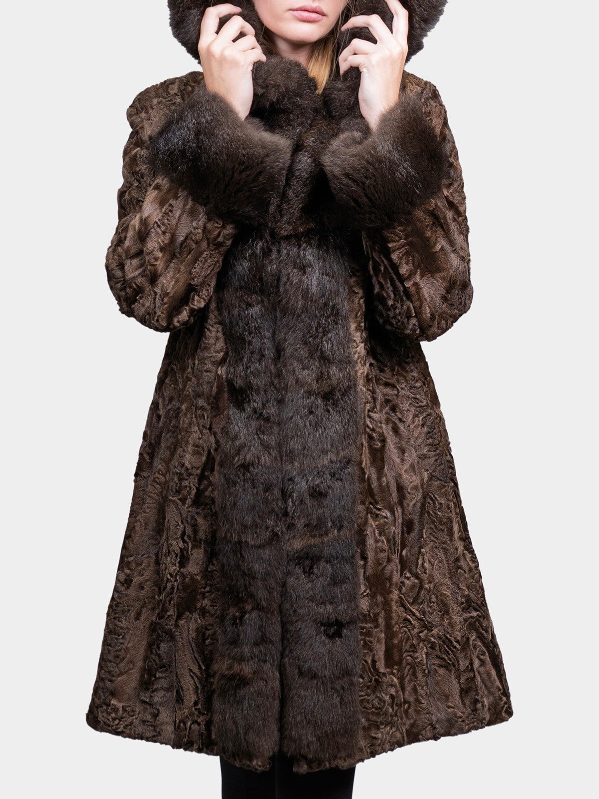 Women's Brown Sculptured Persian Lamb Parka