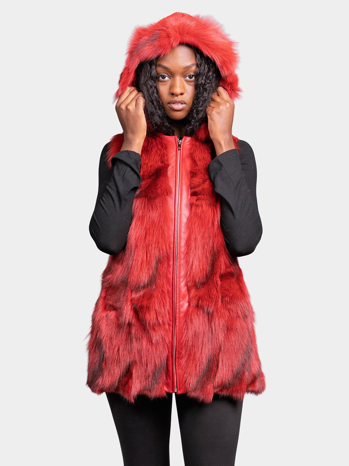 Women's Red Sculptured Fox Vest