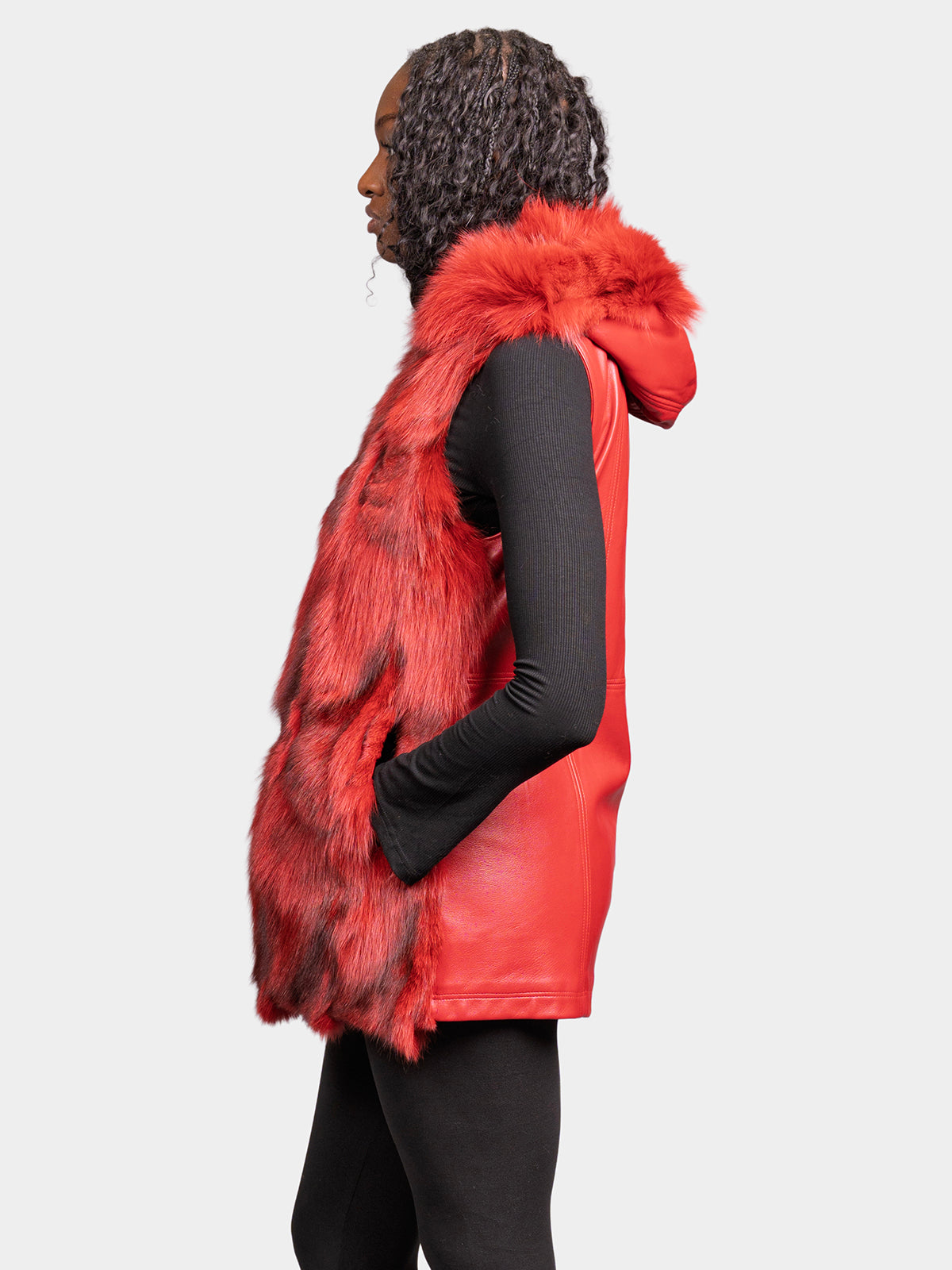 Women's Red Sculptured Fox Vest