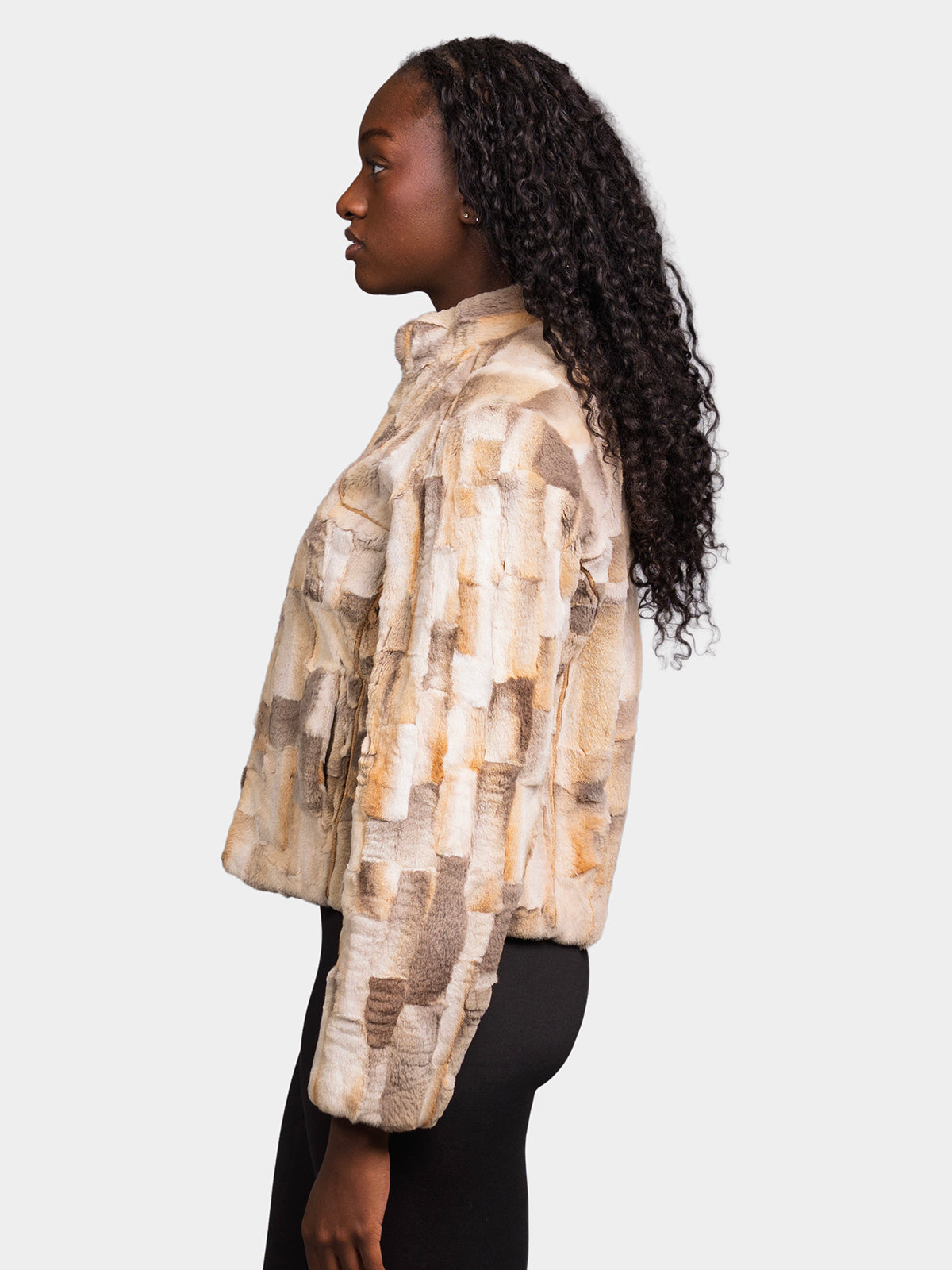 Women's Beige Sheared Coyote Pieces Jacket