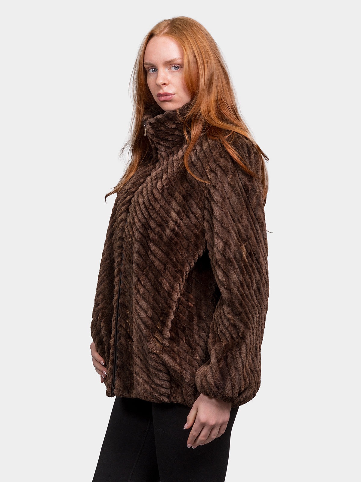 Women's Brown Sheared Beaver Sections Bomber