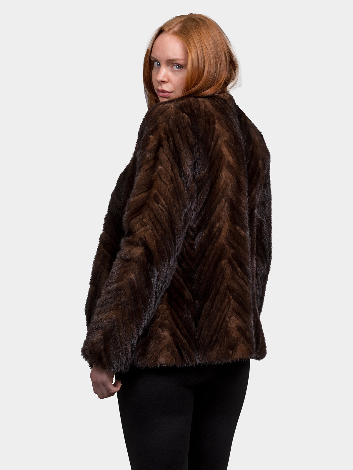 Women's Mahogany Chevron Mink Jacket