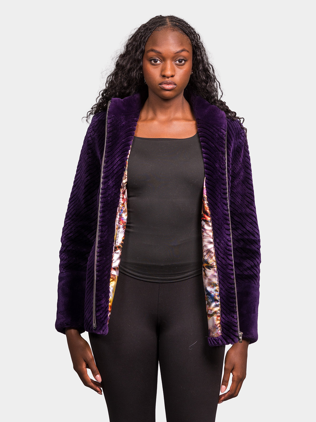 Women's Purple Carved Sheared Beaver Jacket