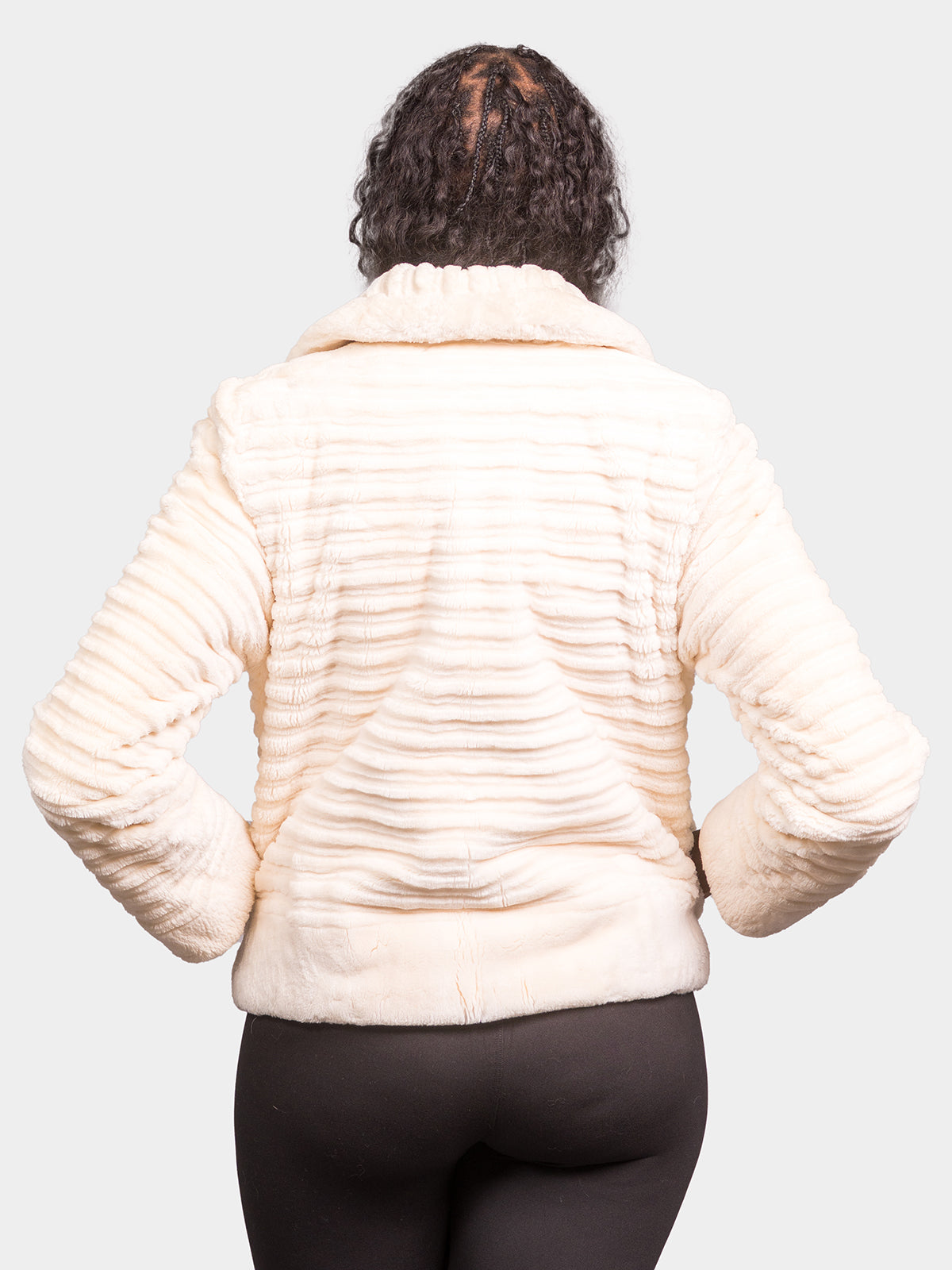 Women's White Grooved Sheared Beaver Jacket