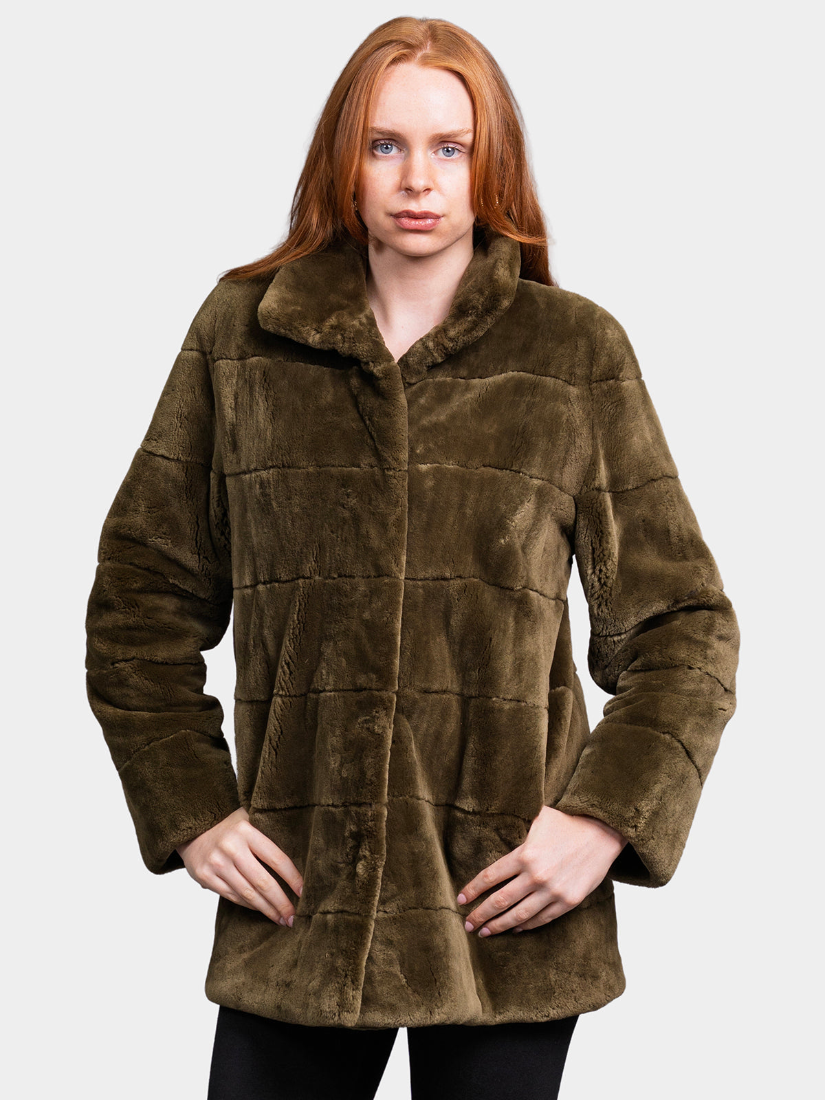 Women's Army Green Sheared Beaver Jacket