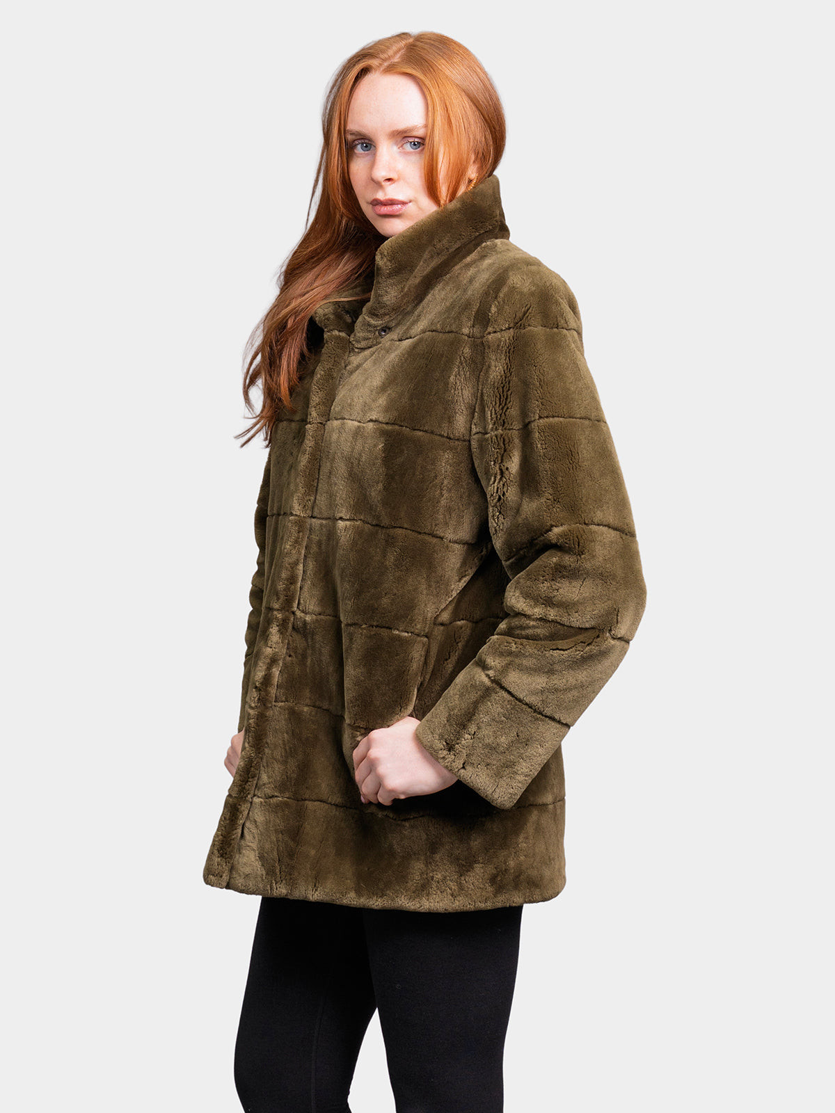 Women's Army Green Sheared Beaver Jacket