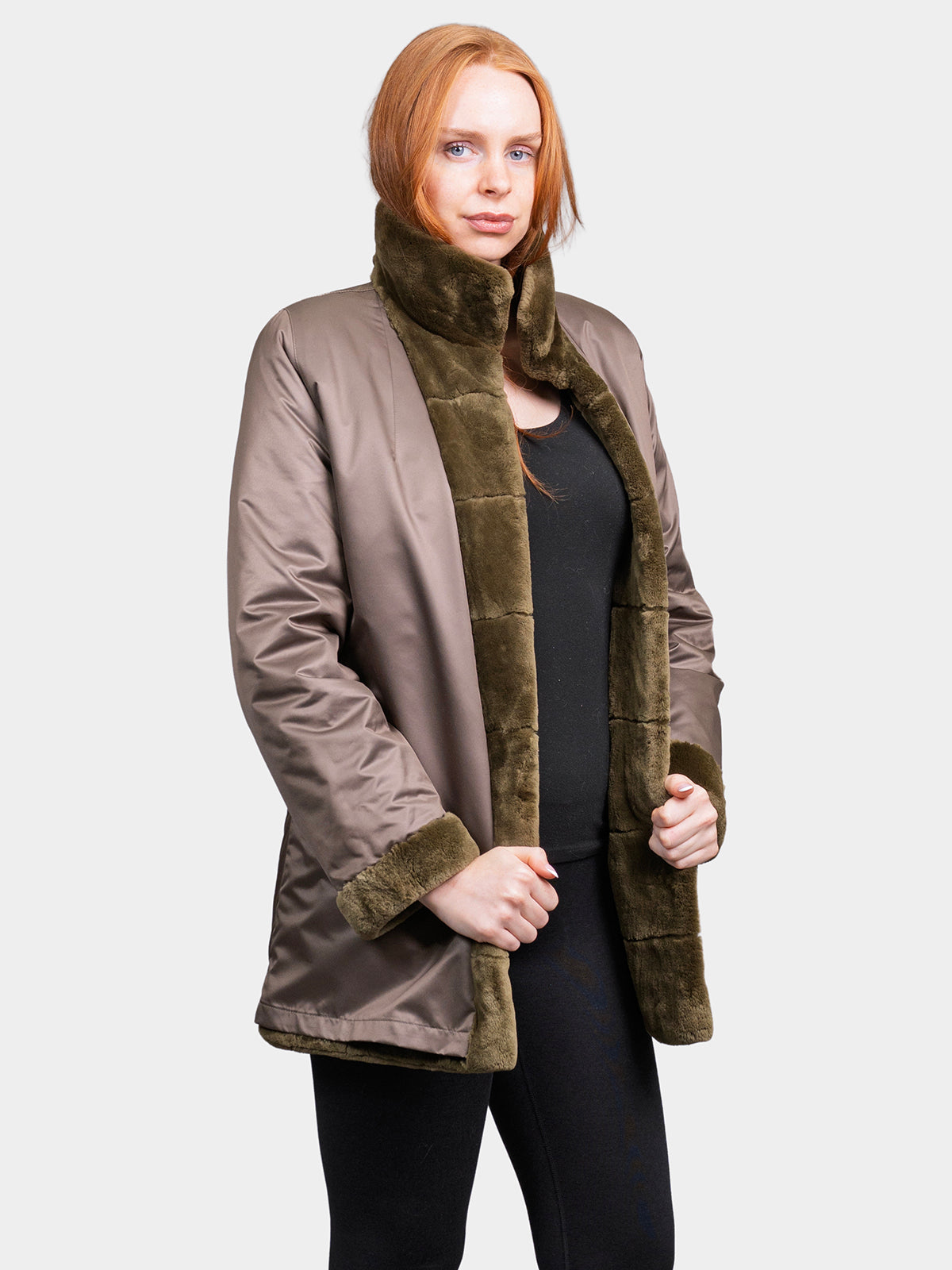 Women's Army Green Sheared Beaver Jacket
