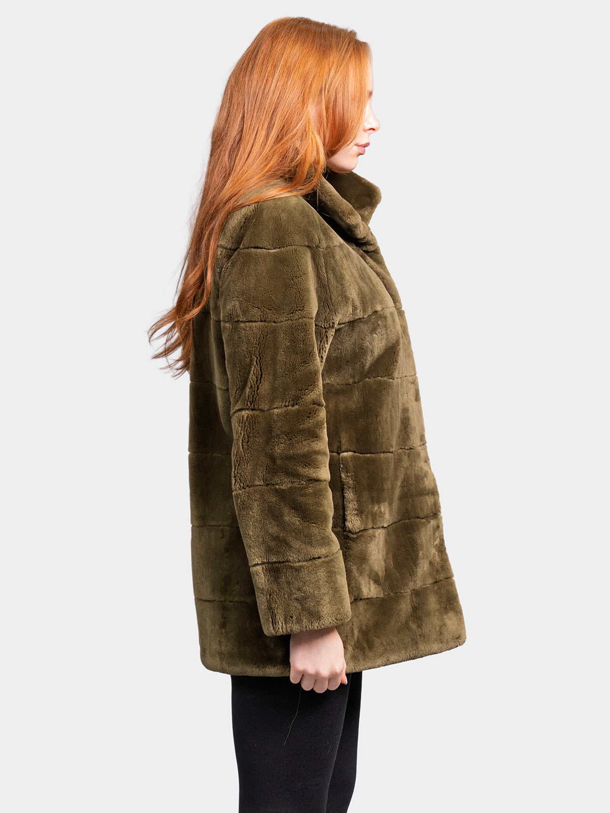 Women's Army Green Sheared Beaver Jacket