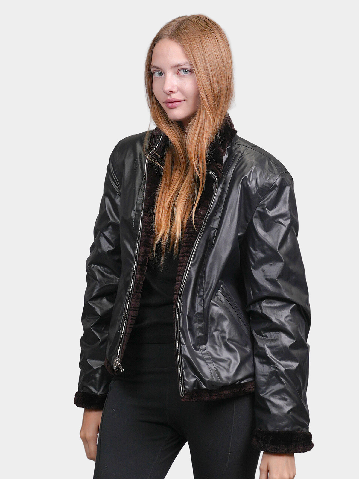 Women's Brown Grooved Sheared Beaver Jacket