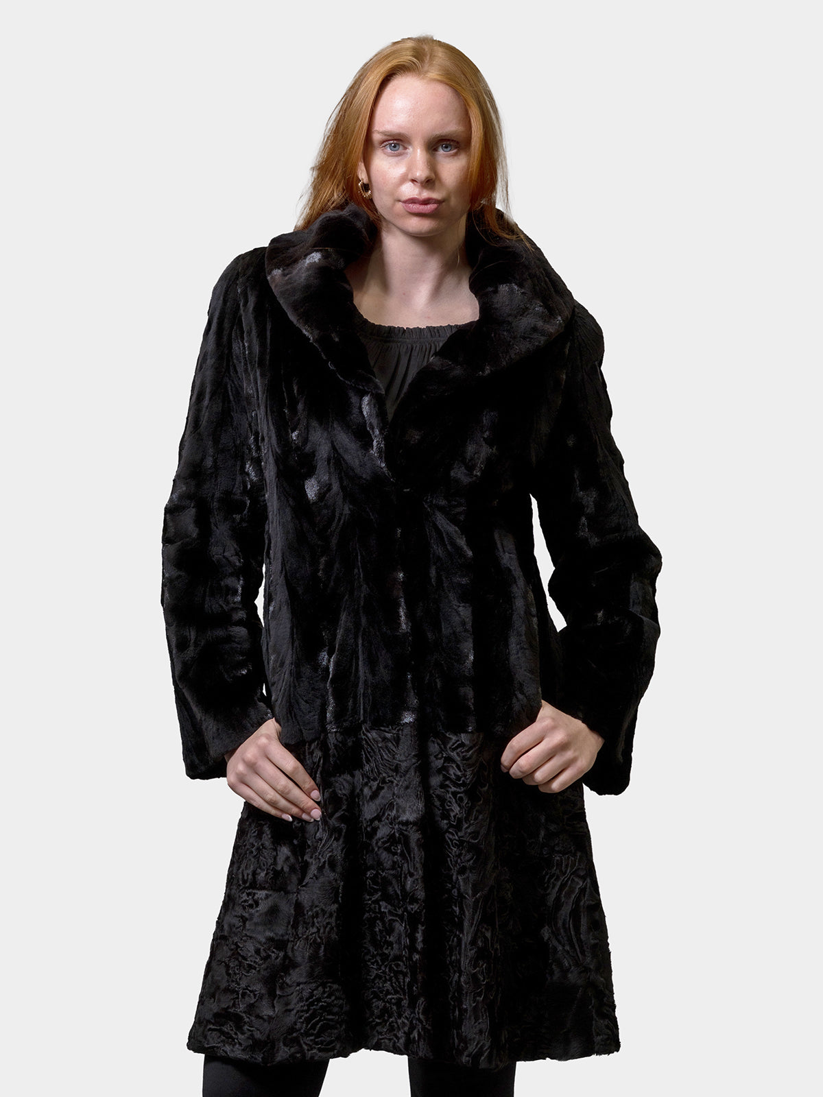 Women's Black Sculptured Mink and Karakul Stroller