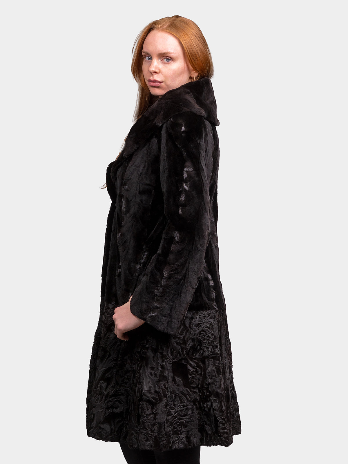 Women's Black Sculptured Mink and Karakul Stroller