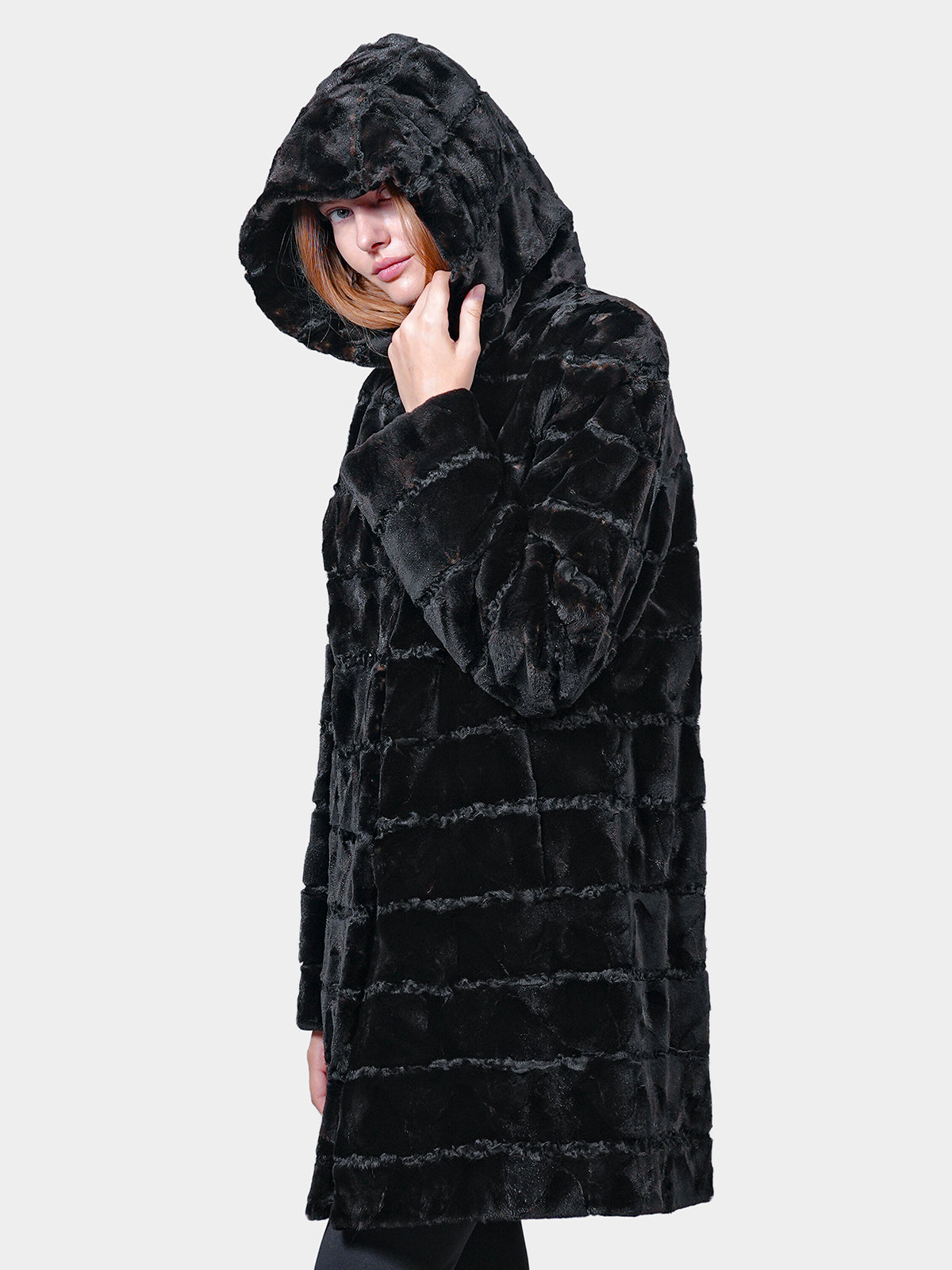 Women's Black Sheared Mink Parka with Karakul Inserts
