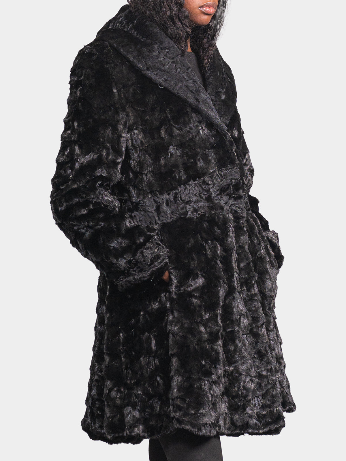 Women's Black Sculptured Mink and Karakul Stroller