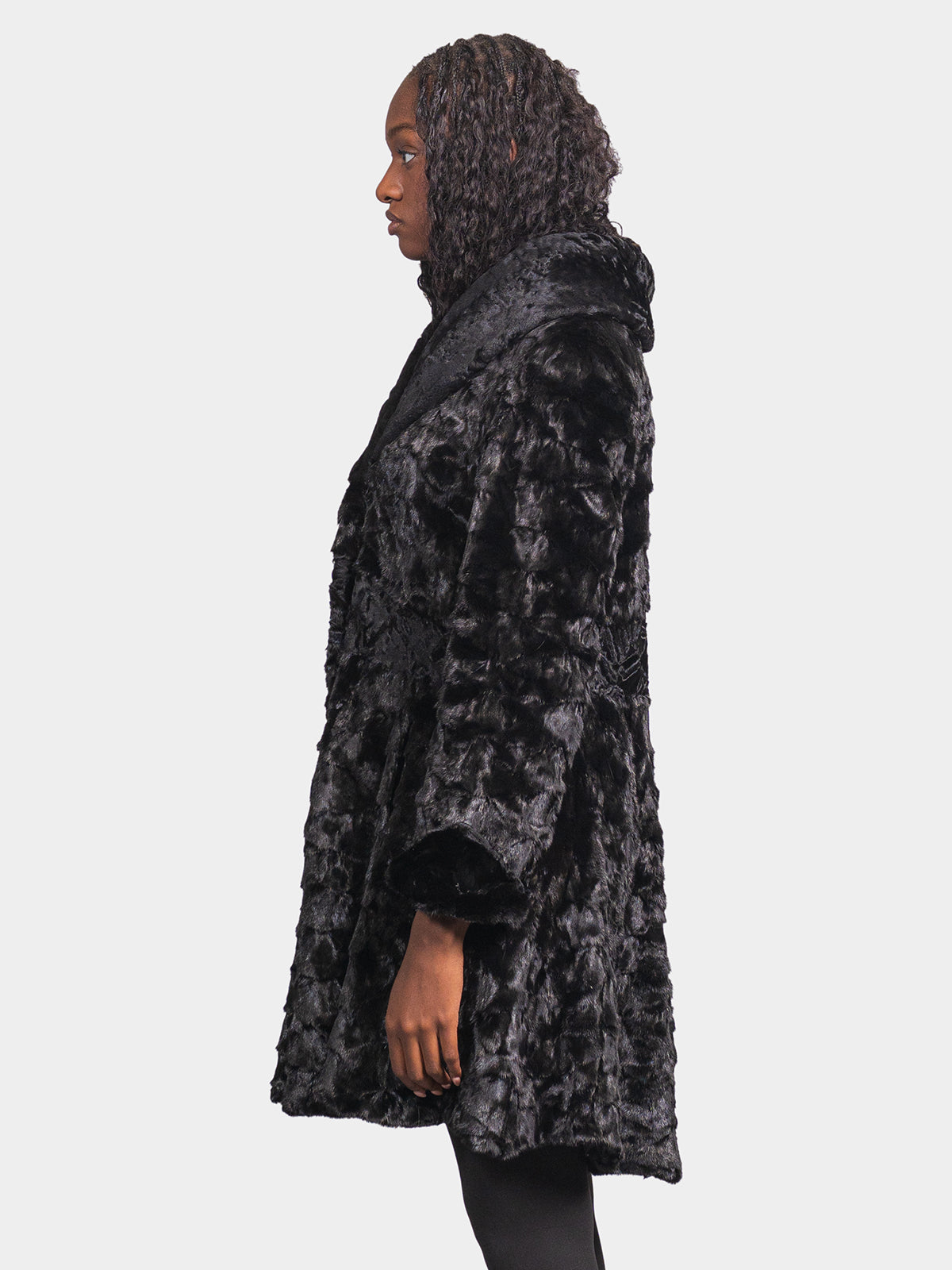 Women's Black Sculptured Mink and Karakul Stroller