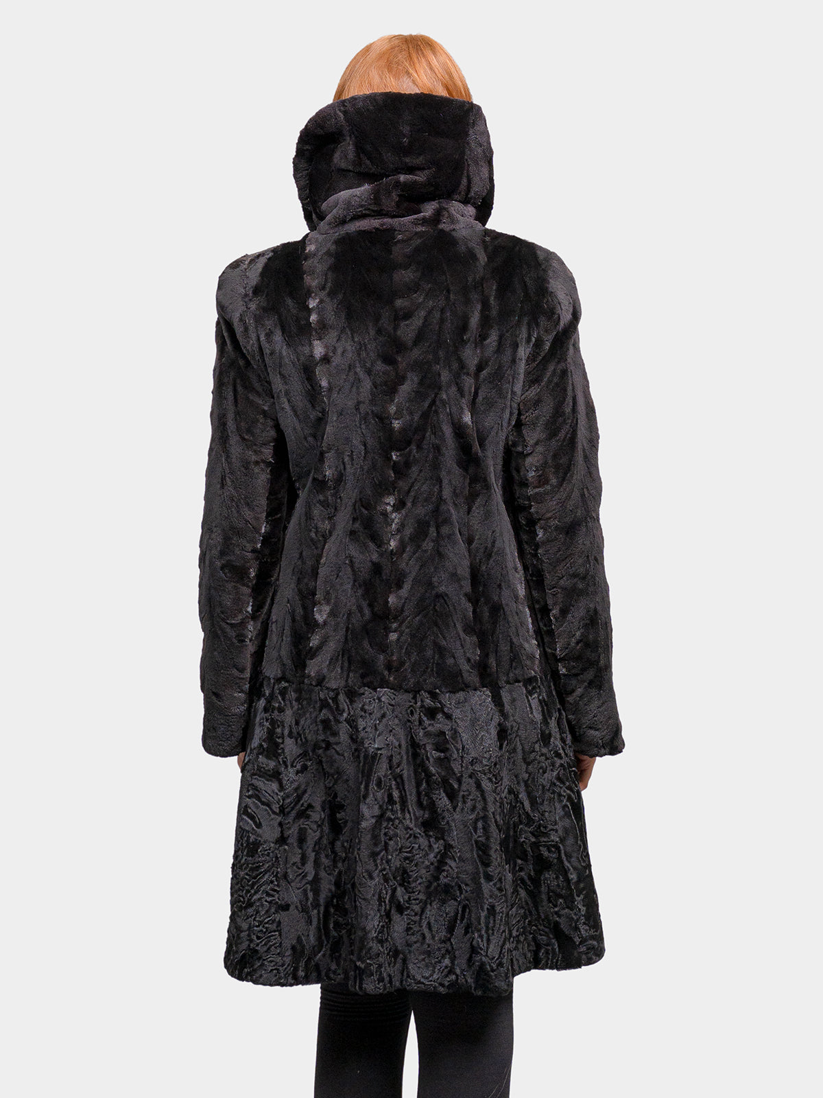 Women's Black Sculptured Sheared Mink and Karakul Stroller